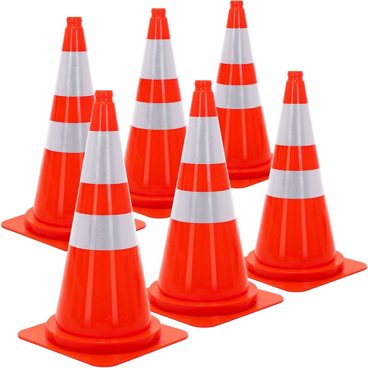 ECD Germany | Set van 6 grote pylonen met 2 reflecterende strepen, 75 cm, van PE, oranje, verkeerskegels, geleidingskegels, waarschuwingskegels, afzettingkegels, verkeershoedjes
