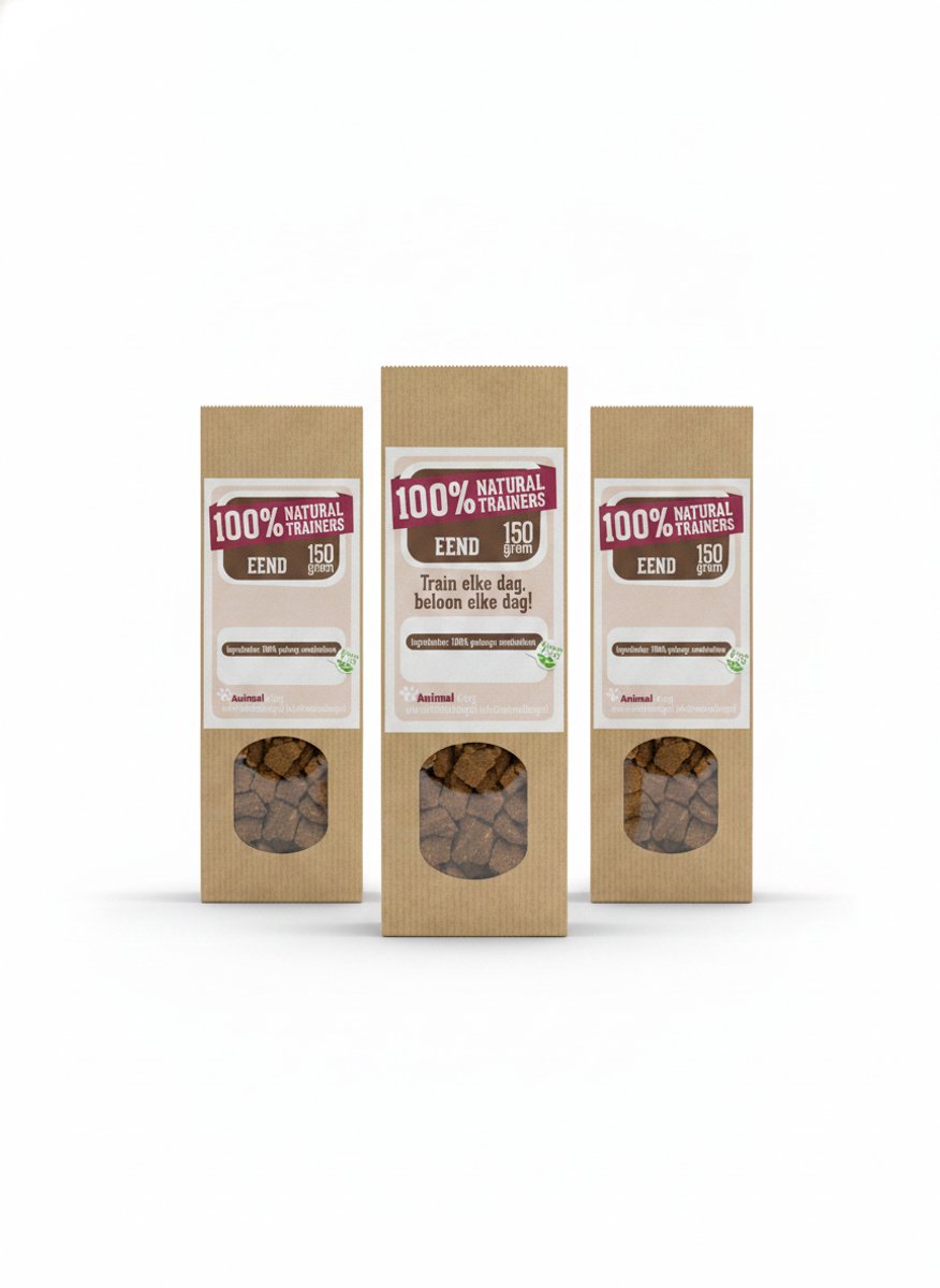 animalking Natural Trainers - Trainingssnacks - Eend - voor Honden - 100% Natuurlijk & Graanvrij - Voordeelverpakking 3 x 150 gram