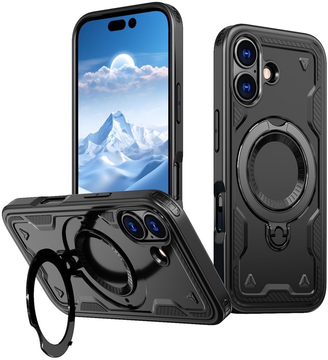 Coverup Hoesje - Geschikt voor iPhone 17 Hoesje - Coverup Armor Back Cover met MagSafe Compatible Kickstand - Zwart