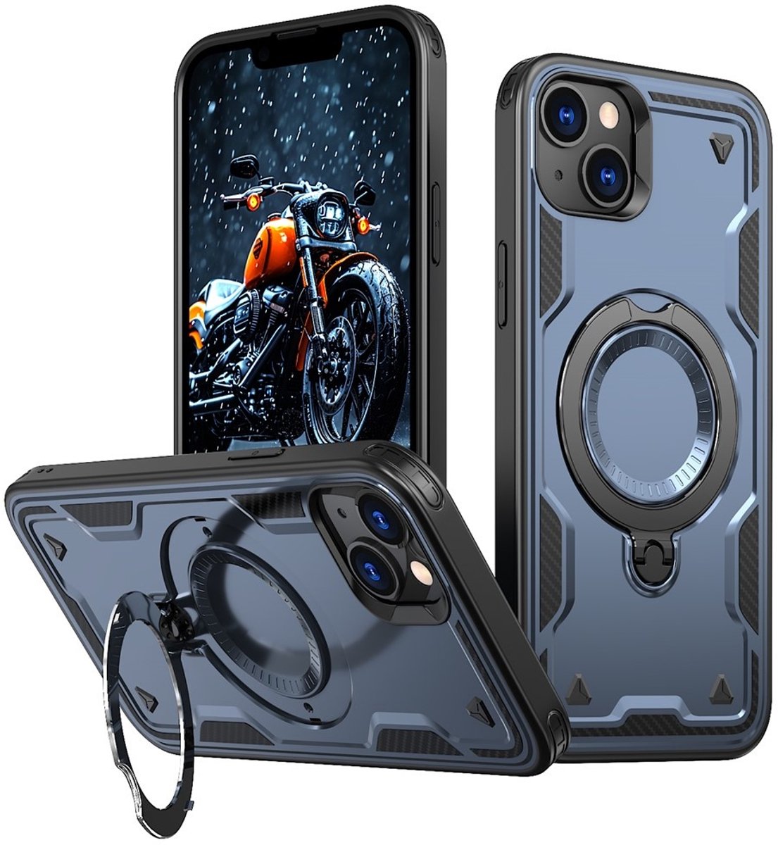 Coverup Hoesje - Geschikt voor iPhone 13 / 14 Hoesje - Coverup Armor Back Cover met MagSafe Compatible Kickstand - Blauw