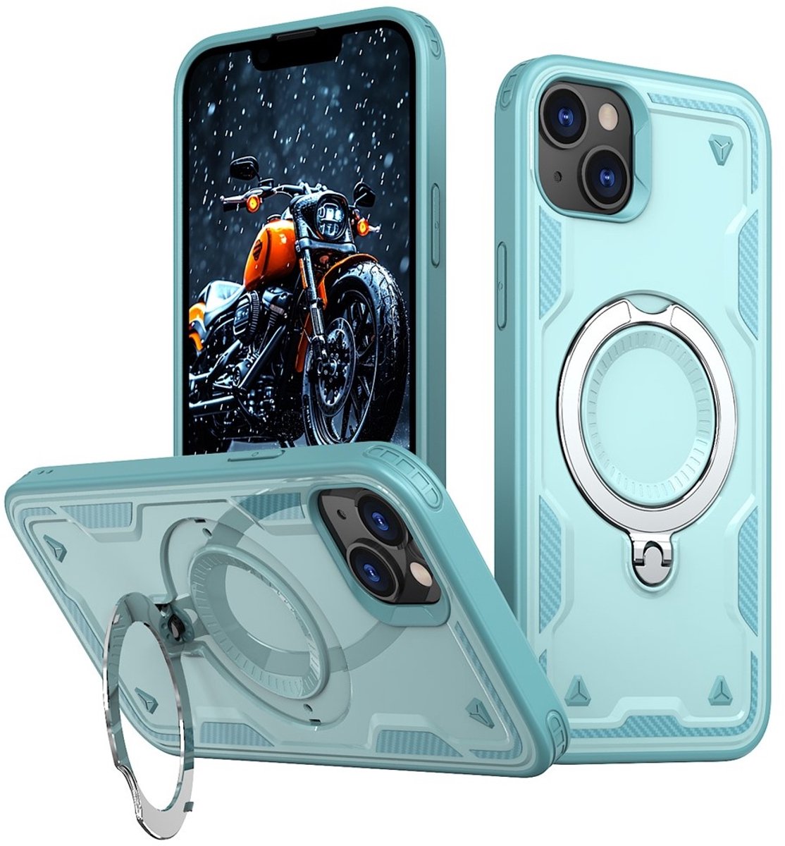 Coverup Hoesje - Geschikt voor iPhone 13 / 14 Hoesje - Coverup Armor Back Cover met MagSafe Compatible Kickstand - Mintblauw