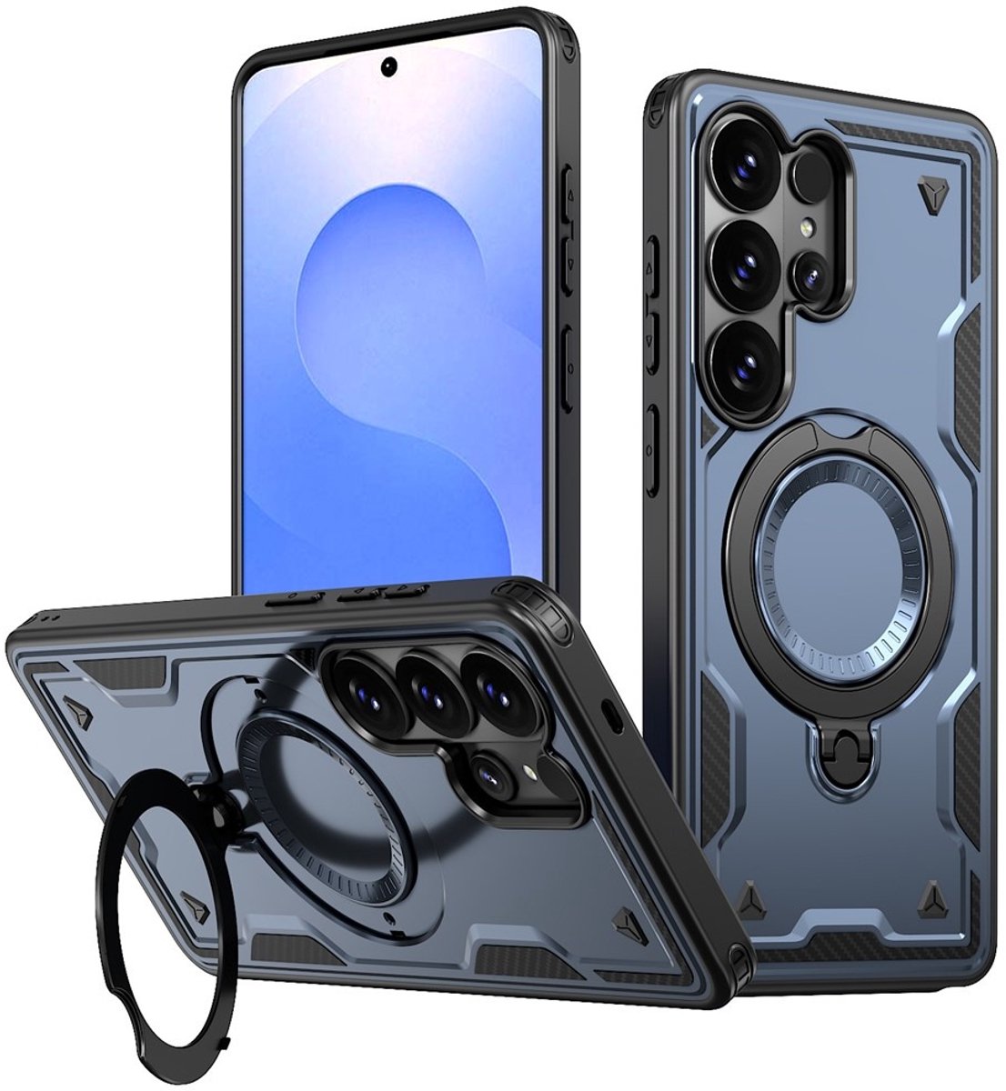 Coverup Hoesje - Geschikt voor Samsung Galaxy S26 Ultra Hoesje - Coverup Armor Back Cover met MagSafe Compatible Kickstand - Blauw
