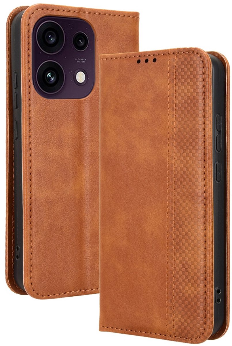 Coverup Hoesje - Geschikt voor OPPO Reno16 F Hoesje - Coverup Vintage Style Book Case - Bruin