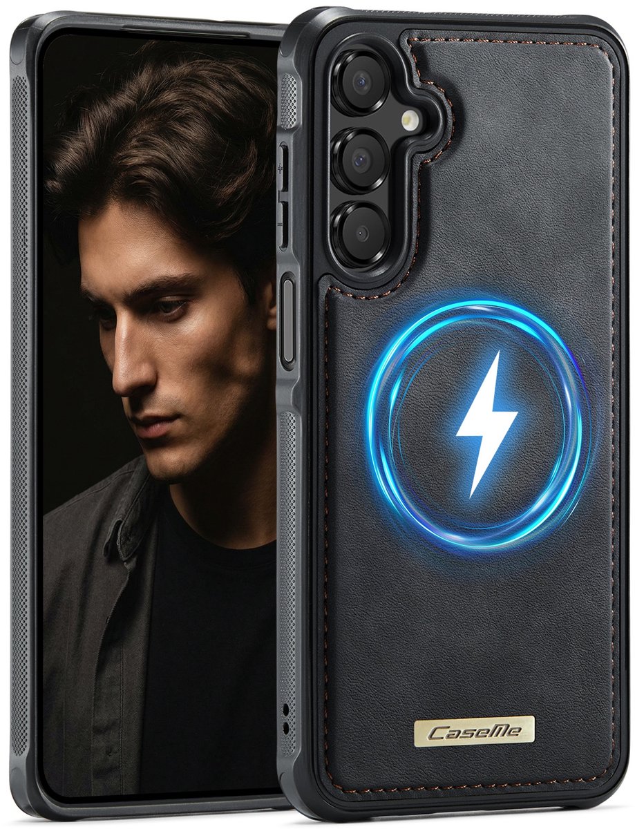 CaseMe Hoesje - Geschikt voor Samsung Galaxy A17 Hoesje - CaseMe C69 Leather Back Cover - MagSafe Compatible - Zwart