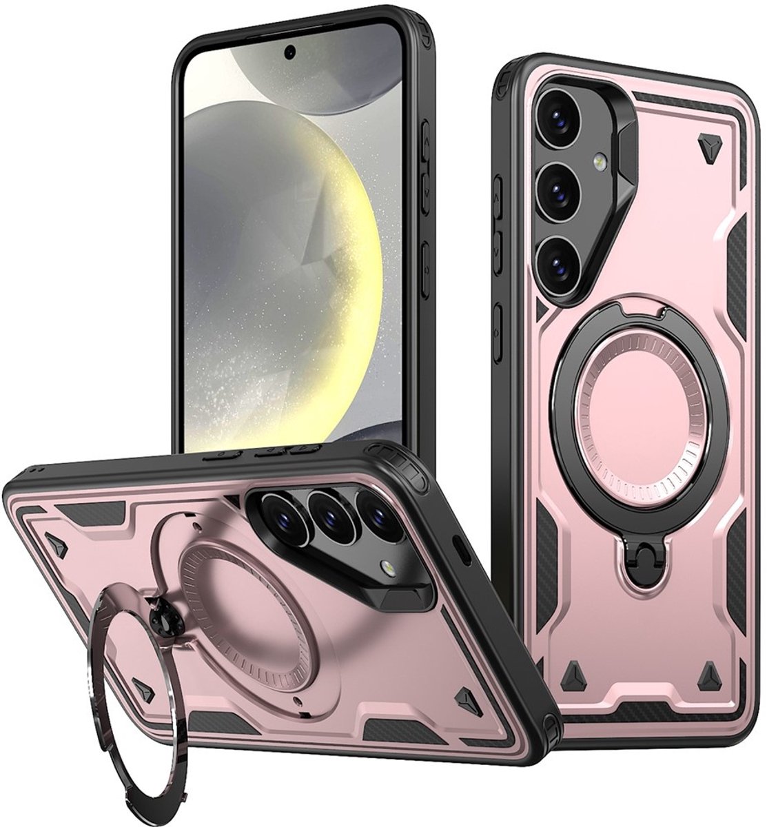 Coverup Hoesje - Geschikt voor Samsung Galaxy S24 / S25 Hoesje - Coverup Armor Back Cover met MagSafe Compatible Kickstand - Rose Gold