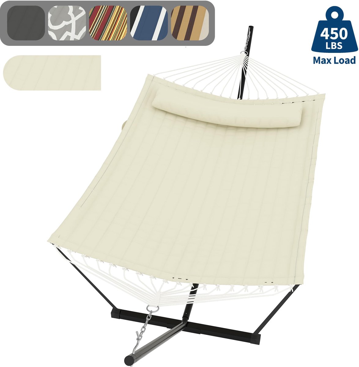 Hangmat Met Standaard - Schommelbed Binnen en Buiten - Afneembaar Kussen - 200kg Draagvermogen - Balans Touw - Voor Tuin Balkon Terras - Beige