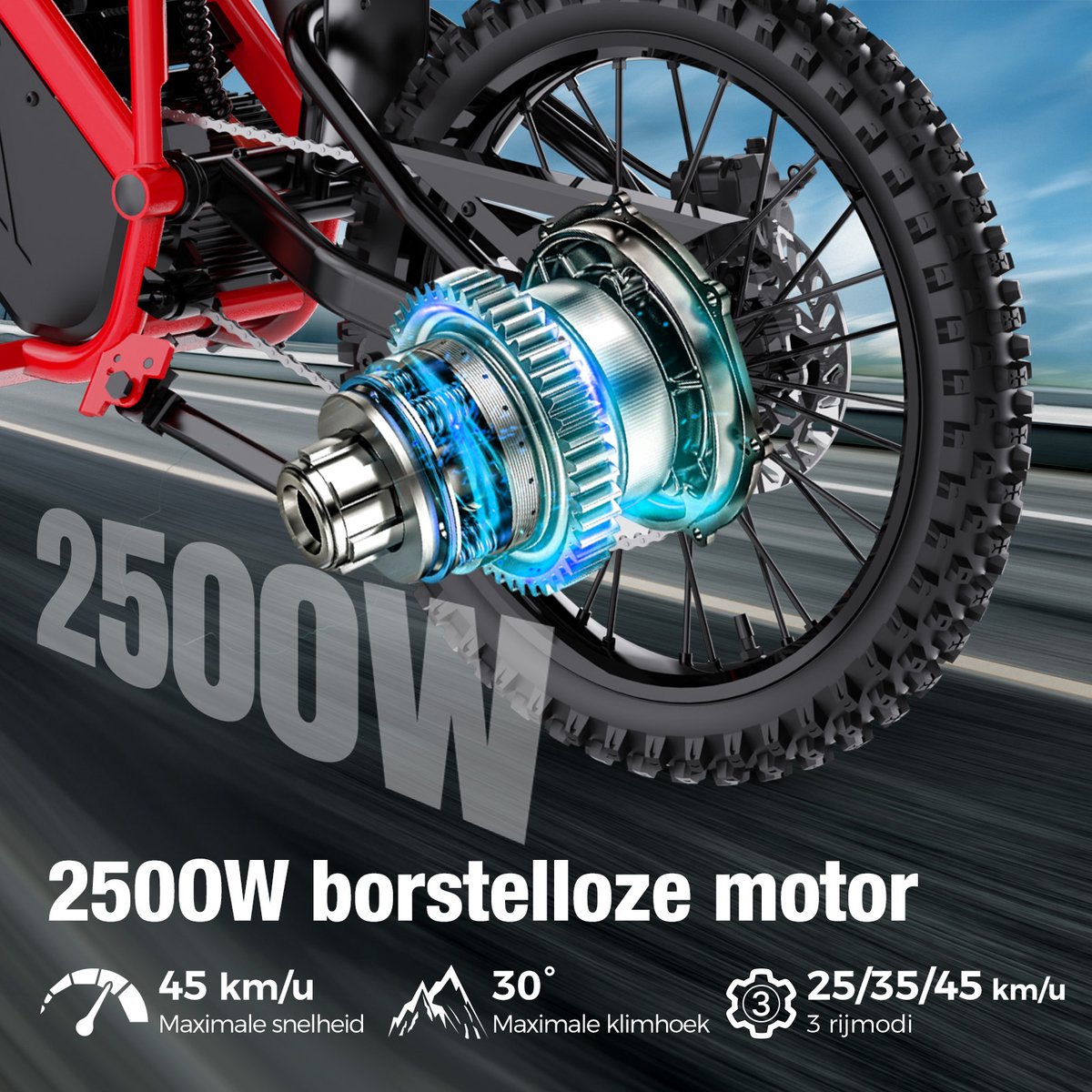 HITWAY Elektrische Bromfiets HT500 - 2500W elektrische scooter, elektrische motorfiets tot 45km/u, 60V 27Ah lithium accu, actieradius 45-60km - hydraulische schijfremmen voor en achter – foto 7