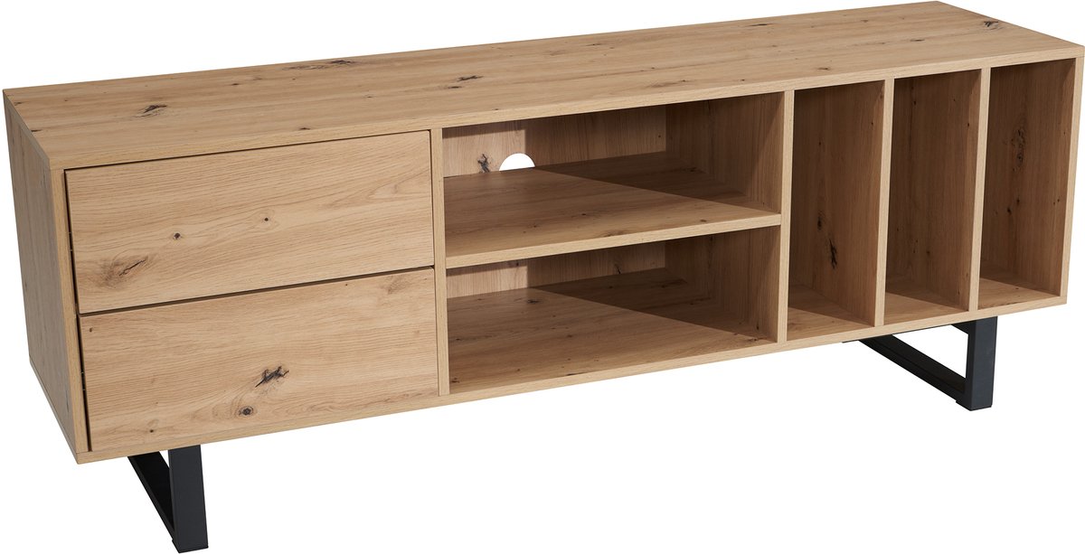 Ervesto Lowboard 150x55x40 Cm - Tv-Meubel En Tv-Kast - Eiken Decor Met Lades En Open Vakken - Modern Woonkamermeubel