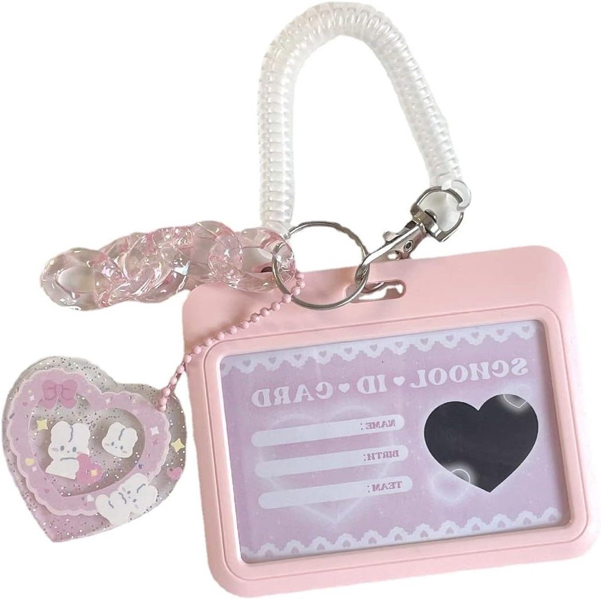 Kaarthouder Acryl - Sleutelhanger Badge - Idol Foto Beschermen - Transparant Hard Materiaal - 3 Inch Kaart - Roze