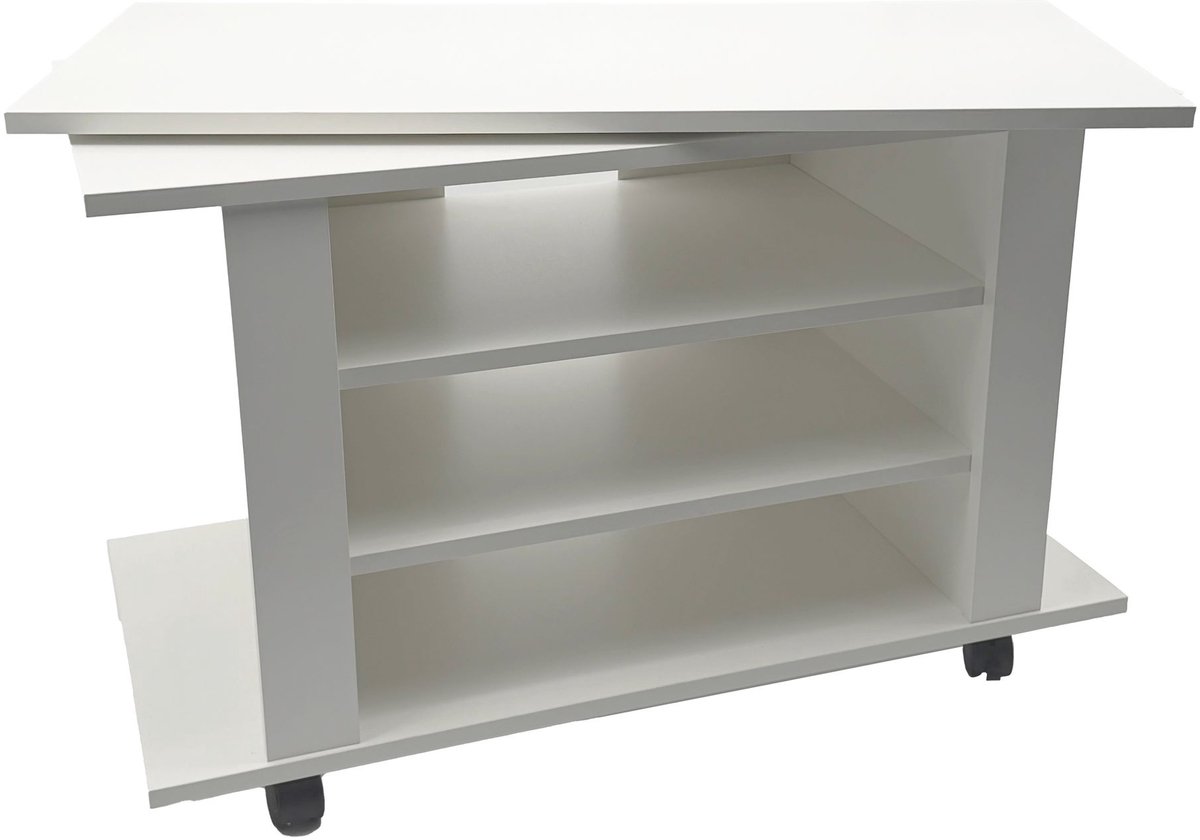 Ervesto TV Lowboard - Tv Meubel Tv Kast - Wit 78x38x51 Cm - Draaibare Bovenplaat - Opbergvakken - Op Wielen