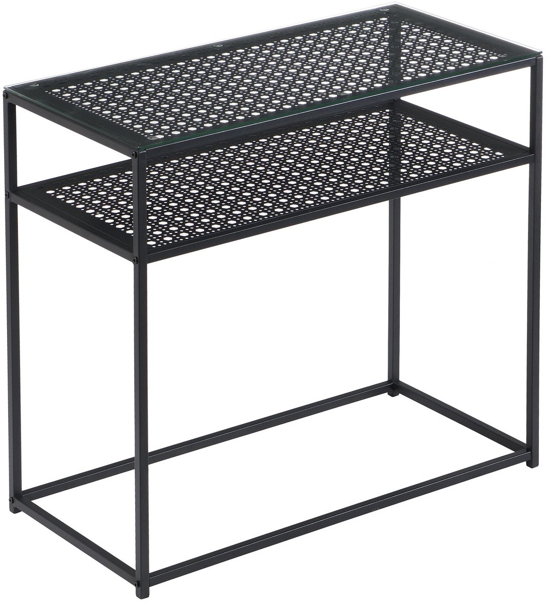 Ervesto Consoletafel - Haltafel En Sidetable - Glas En Metaal - 80x40x77 Cm - Industriële Stijl - Zwart Frame Met Transparant Tafelblad