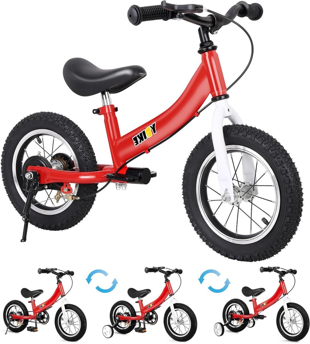 Loopfiets 2-in-1 Kinderfiets Balans Leren Fietsen Twee Modi 12 Inch Rood