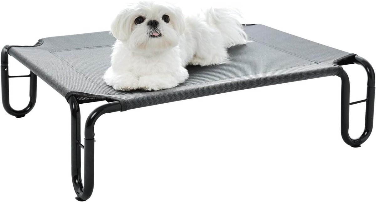 Verhoogd Hondenhok - Hondenmand Buiten - Comfortabel Rusten - Ademend Mesh - 71 x 56 x 20 cm - Grijs