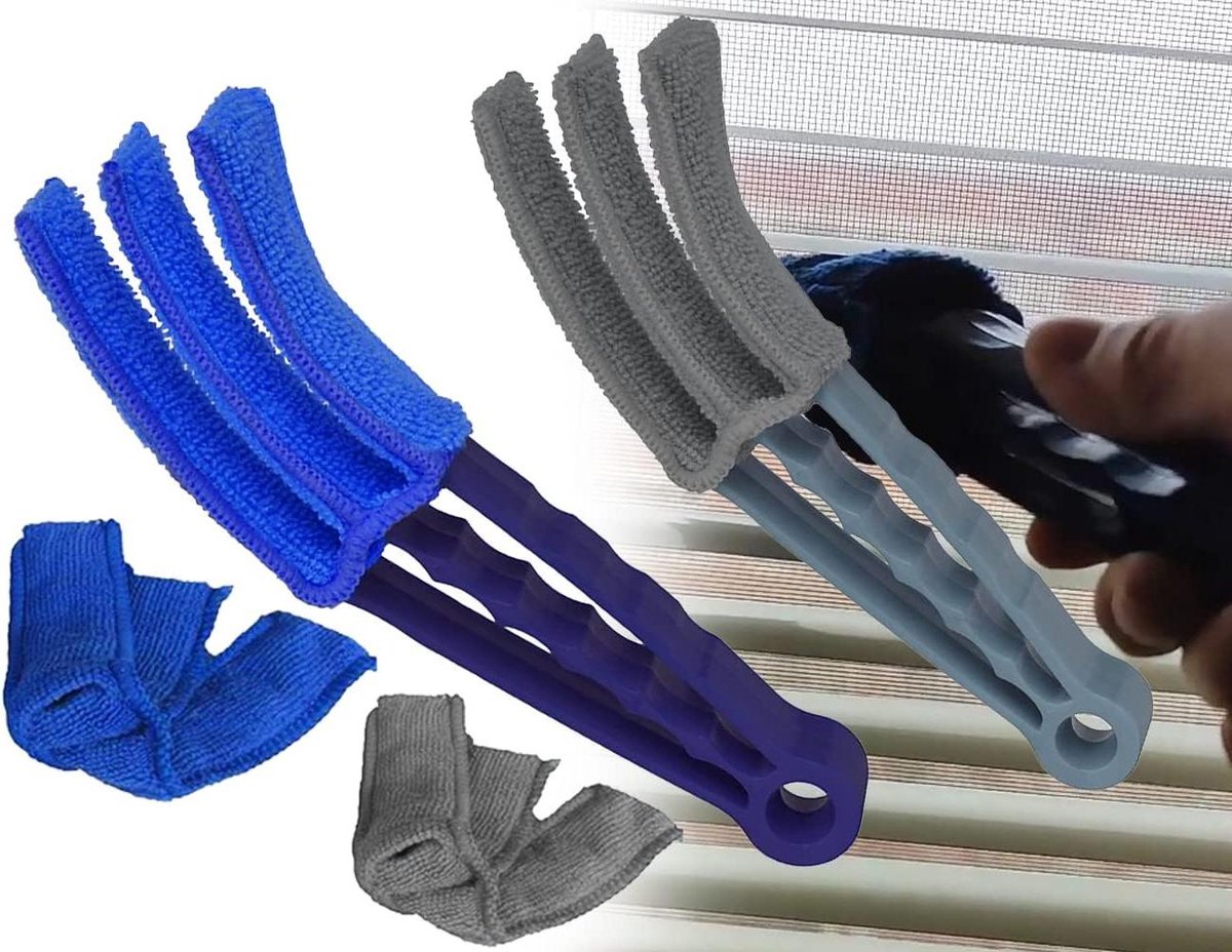 Radiator Borstel - Schoonmaak Set - Stofvrij Maken - Clip Ontwerp - 2 Stuks - Blauw Grijs