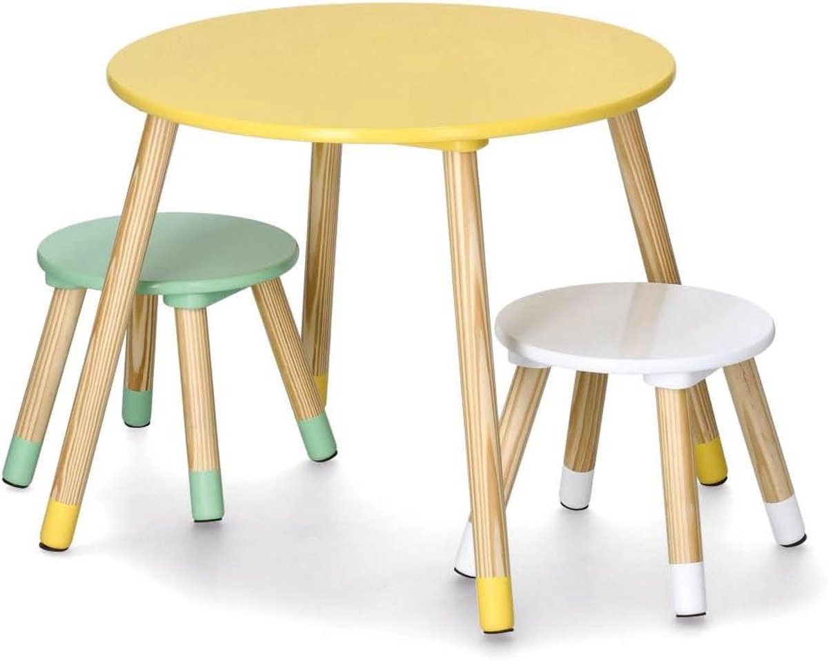 Kinderzitje Set - Kindertafel Stoel - Spelen Knutselen - FSC Gecertificeerd - Ø 60 x 45 cm - Multicolor
