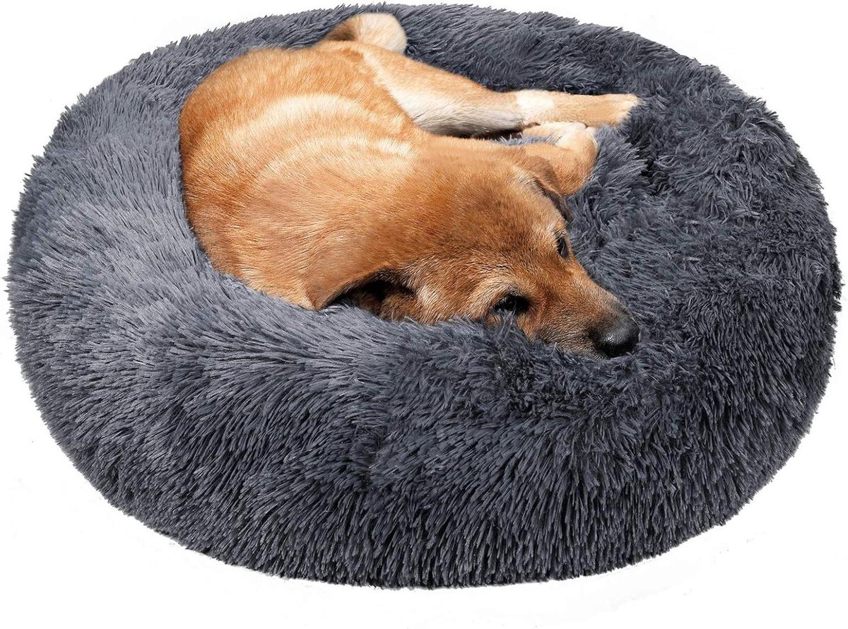 Huisdierbed - Donutmand Hond - Ontspannen Slapen - Verhoogde Rand - 50cm - Donkergrijs