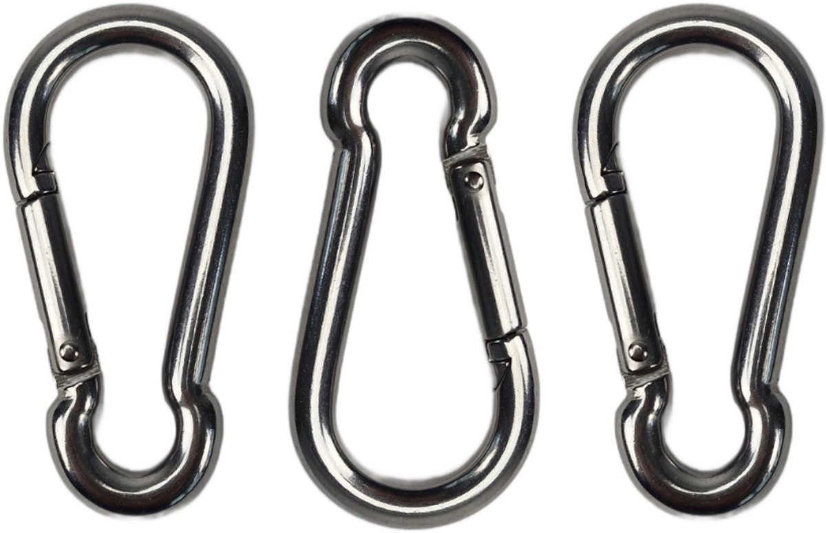 BCF-Products - Karabijnhaak - 6x60mm - 3 stuks - RVS 316 - Musketonhaak - Carabiner - Klein