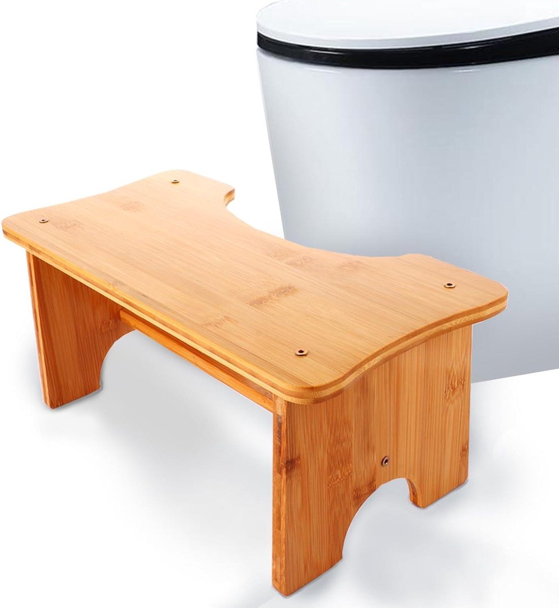Toiletkruk - Krukje voetenbank - Natuurlijke stoelgang - Boogvormige structuur - 30 x 19 x 17 cm - Houtkleur