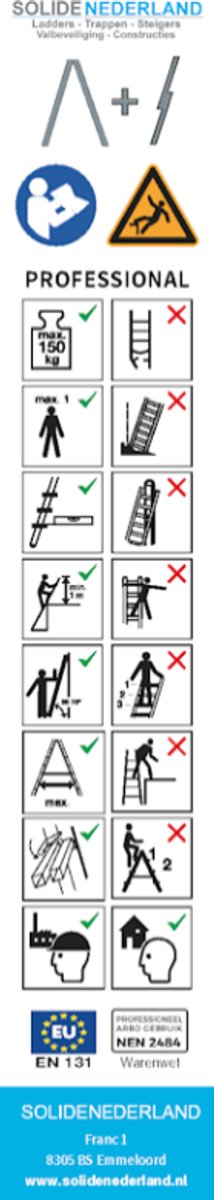 SolideNederland - Ladder gebruiksaanwijzing sticker - 20x5cm - 10 stuks