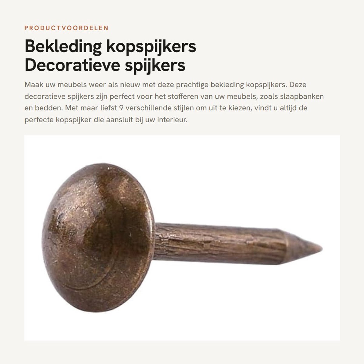 Inovra- Kopspijkers 100 Stuks - Decoratieve Spijkers - Vintage Meubels - Punaise voor Bank/Bed - 9 Stijlen Beschikbaar - 6x14 mm - Stoffeernagels