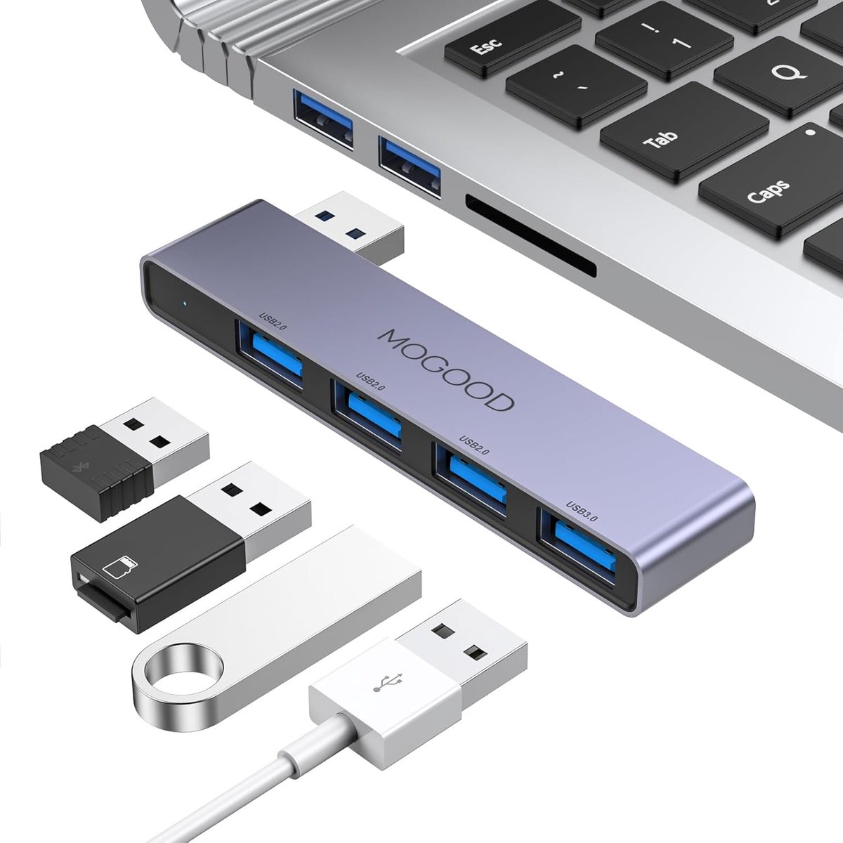 Thijox - USB Hub 3.0 met 1 x USB 3.0 & 3 x USB 2.0, Multiport Adapter voor Laptop, MacBook, Desktop-PC, Snelle Gegevensoverdracht tot 5Gbps, Ideaal vo