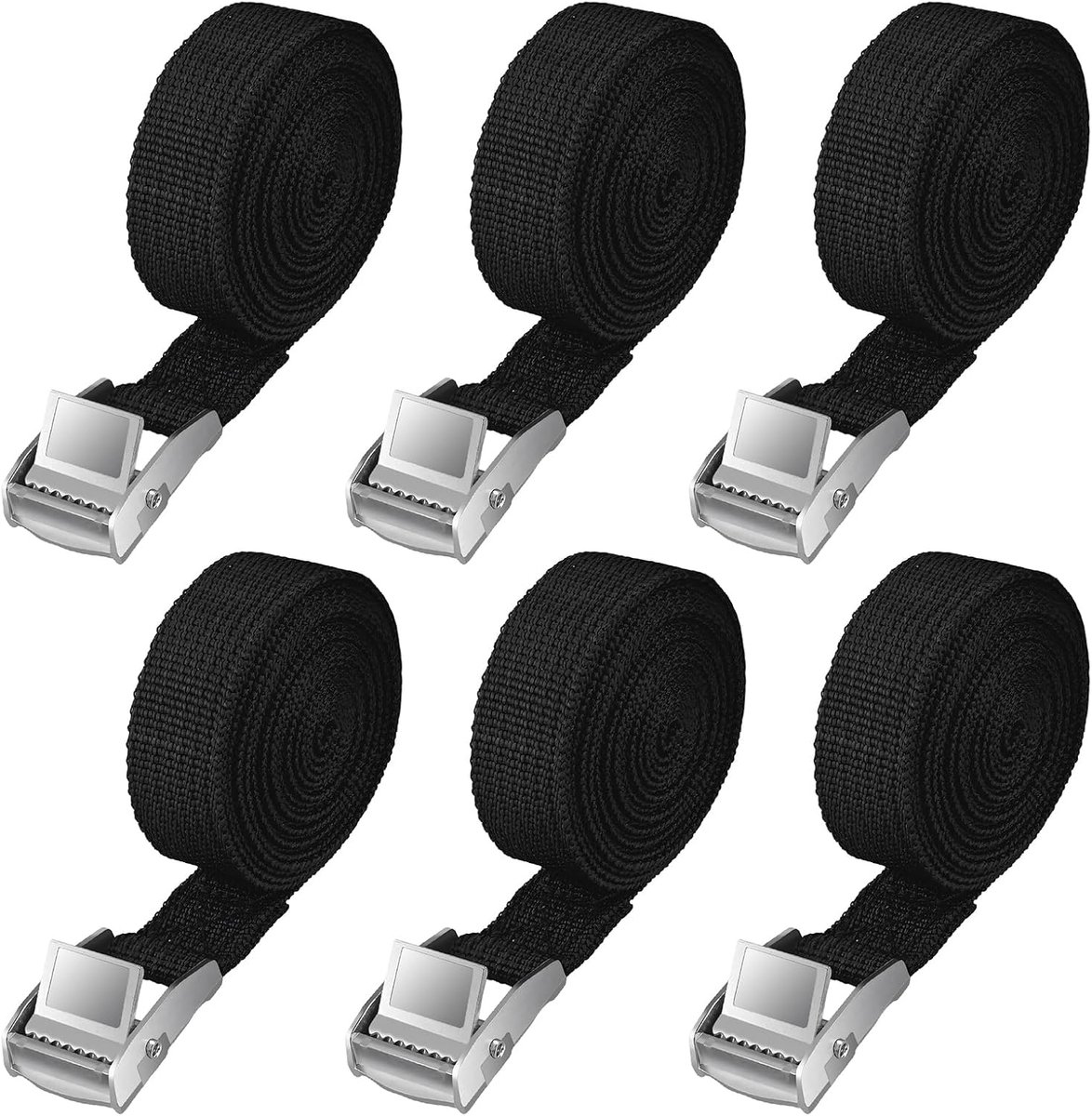 Thijox - 6 Stuks Spanbanden 2m - Sjorriemen 20mm Breed met Klemslot - 120kg Draagkracht - Ideaal voor Fietsendrager, Motorfiets, Dakkoffer, Auto, Baga