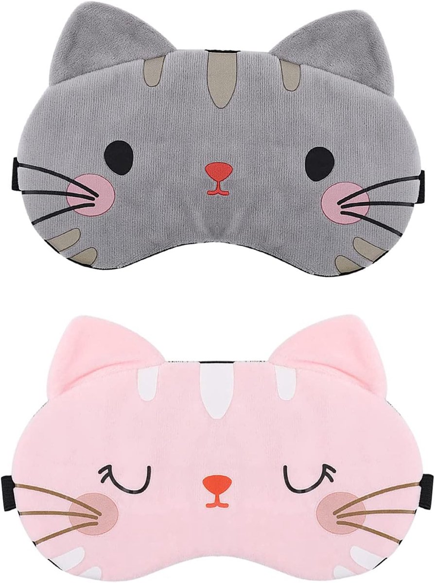 Thijox - Slaapmasker Kittens 2 Stuks - Zachte Lichtblokkerende Oogmasker met Verstelbare Bandjes - Ideaal voor Dames en Heren tijdens Slapen, Dutjes,