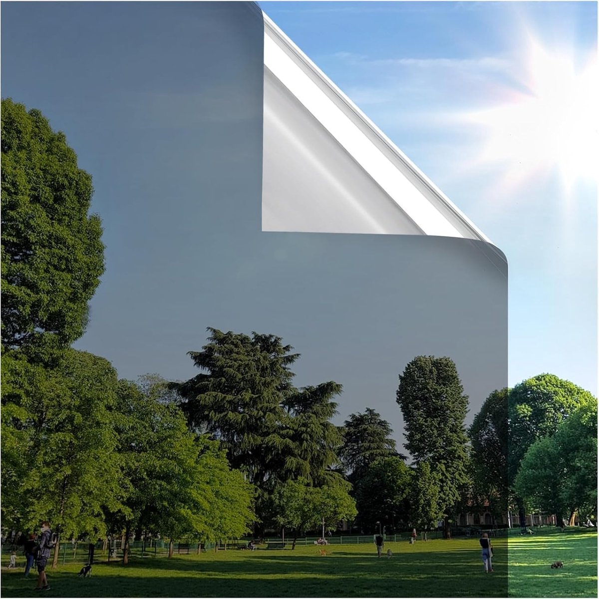 Thijox - Zonwerende Raamfolie 44.5x200cm - Anti-UV, Warmte-Reflectie, Privacy Spiegelfolie zonder Lijm, Statisch Klevend, Herbruikbaar, Zwart Zilver v