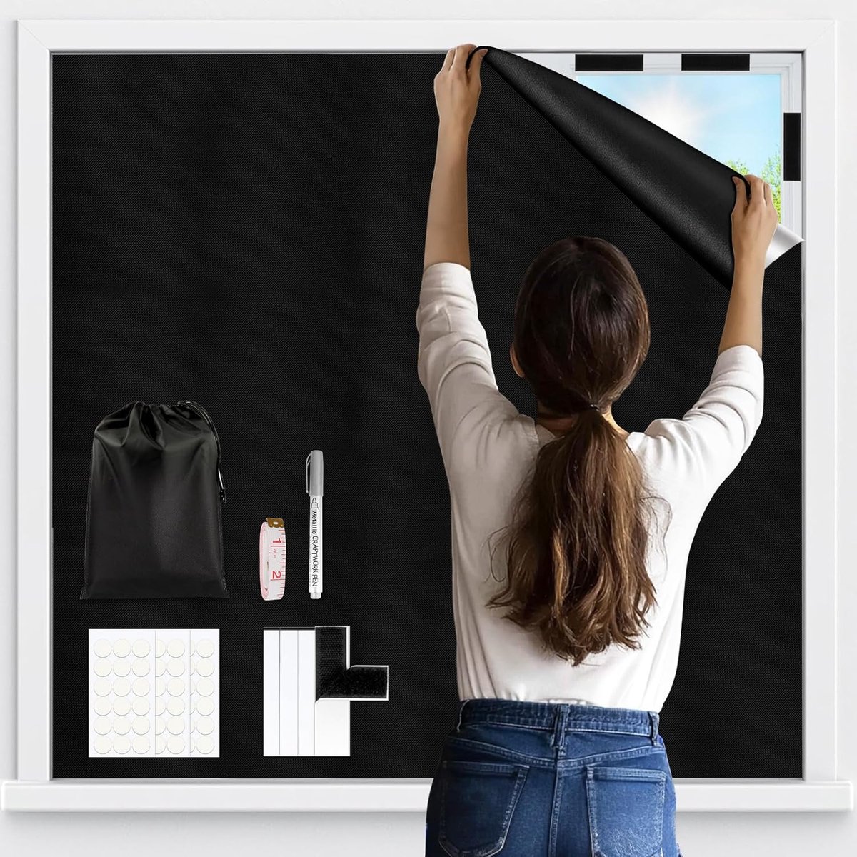 Thijox - Venster verduistering 300x145cm zwart - Duurzaam en stijlvol verduisterend gordijn voor slaapkamer, woonkamer, thuiswerkplek, camping en meer