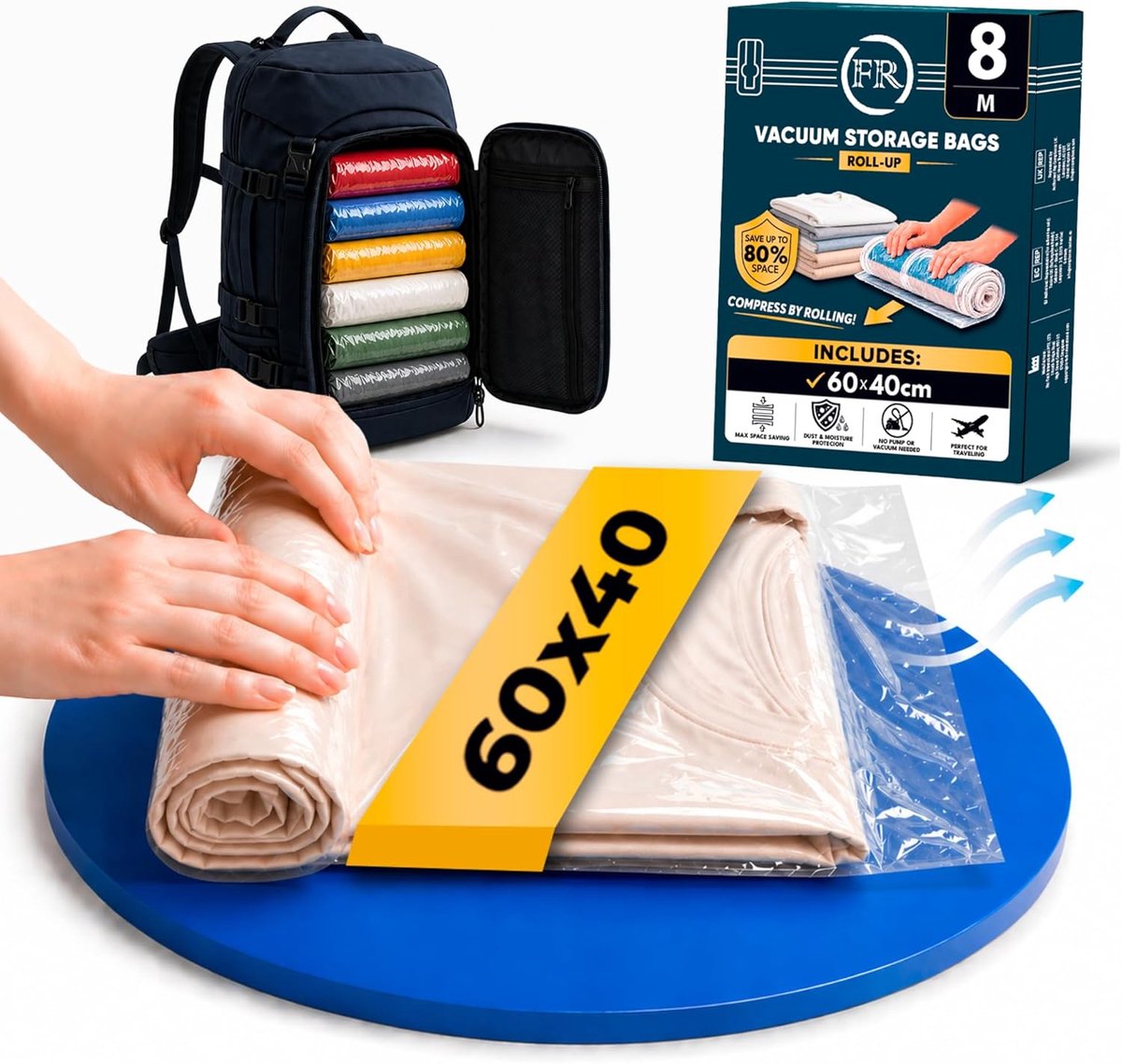 SnelShoppen - FiRiO Vacuümzakken Oprollen voor Kleding I 8 Stuks M 60x40 cm I Compressieza