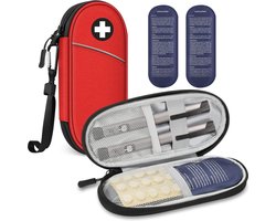 Thijox - MEDMAX Insuline Koeltas Rood met 2 Koelaccu's - Waterafstotende Geïsoleerde Medicijntas voor Diabetiker Accessoires en Insuline Pen - Draagba