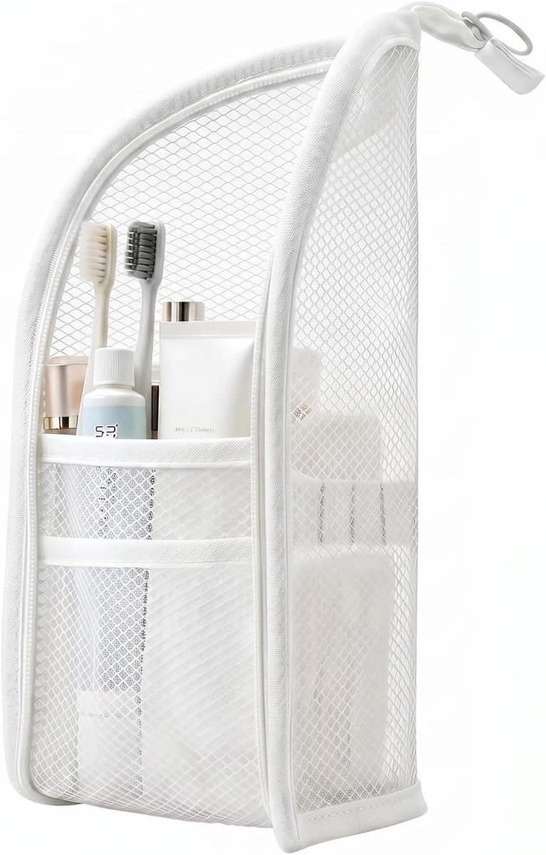 SnelShoppen - Toiletry Bag 22x13x13 CM, Kleine EVA Cosmetic Bag met Mesh Compartimenten, Handvat voor Make-up, Reizen, Studenten, Witte Toilettas voor