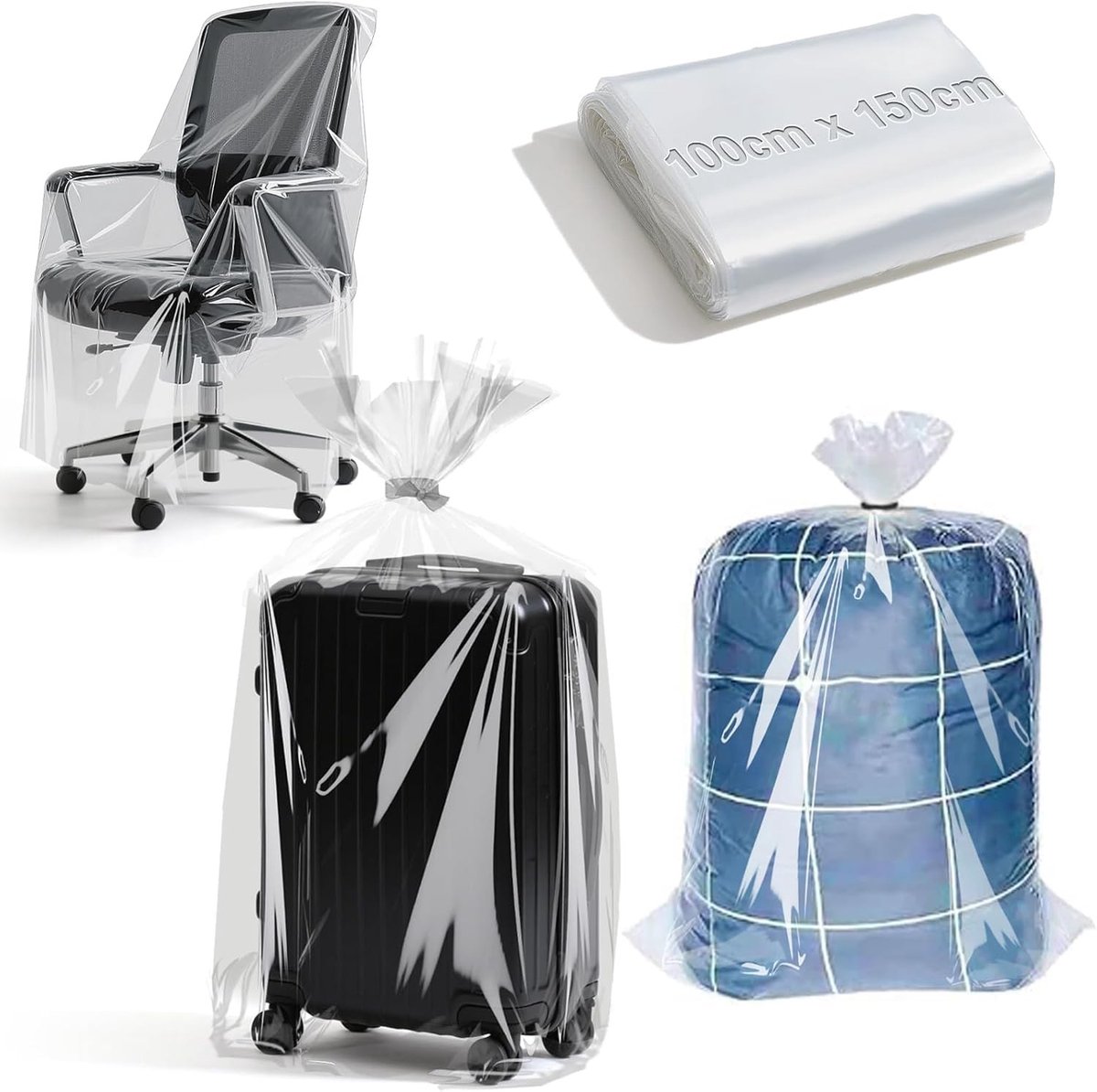 Grote Transparante Plastic Opbergzakken voor Koffers, Meubels en Duvets - 6 Stuks van 100 x 150 cm, Stofdicht en Ruimtebesparend