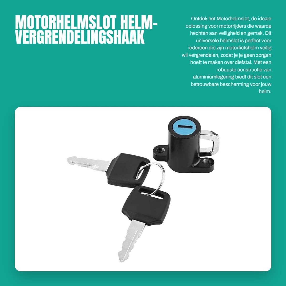 Inovra- Motorhelmslot Aluminiumlegering - Universeel - Helm-vergrendelingshaak - 2 Sleutels - 42 x 34 mm - Eenvoudige installatie - Helmslot