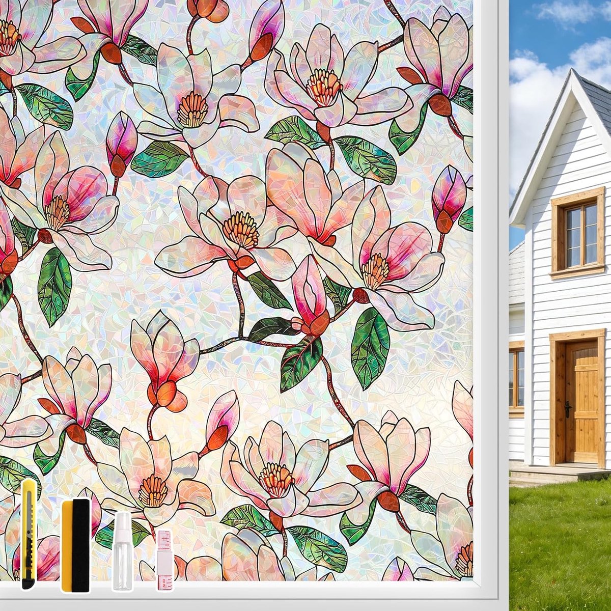 Thijox - KROMAPOLIS Raamfolie Regenboog, 3D Inkijkbescherming, Statische Raamdecoratie voor Slaapkamer, Werkkamer, 44,5 x 200 cm
