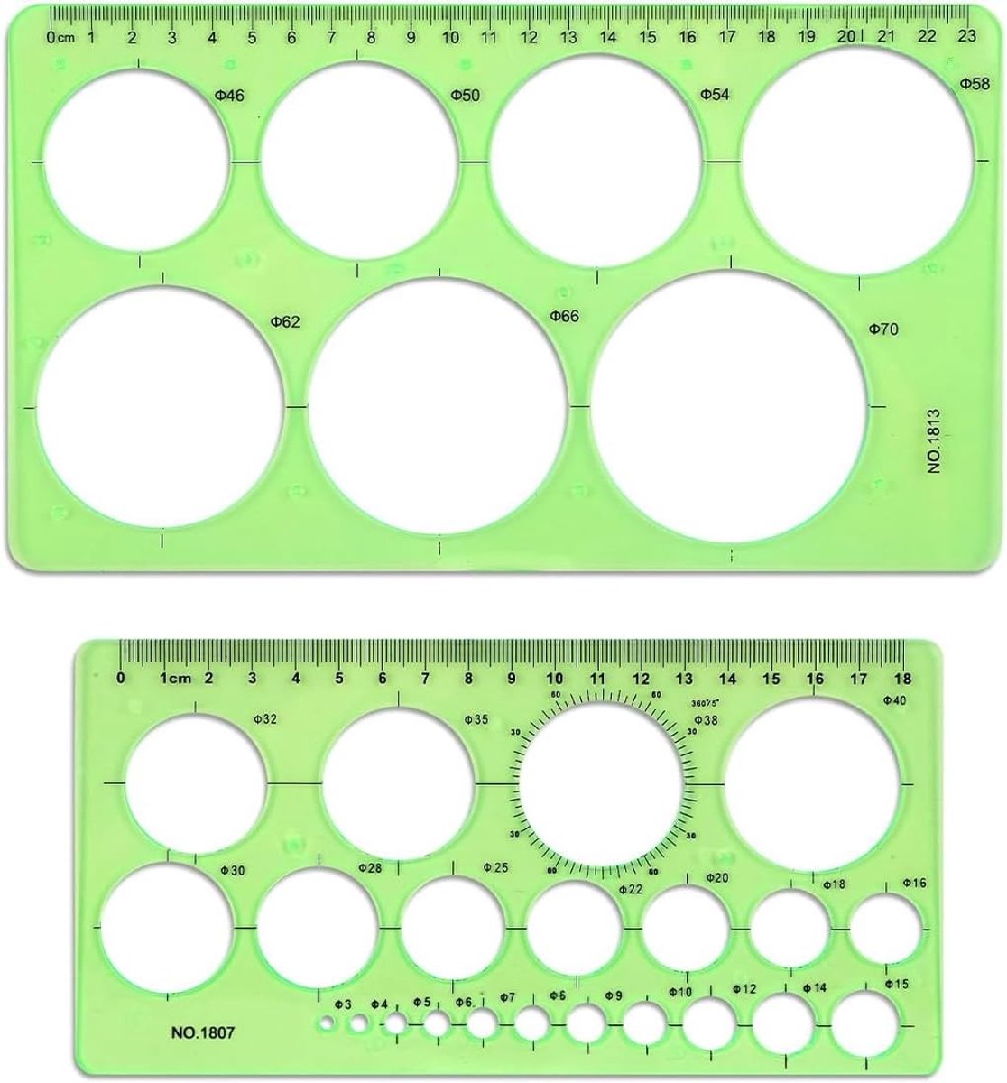 Cirkel sjablonen set met 36 en 7 cirkels, ideaal voor tekenen en schilderen, transparante meetlat en quilling hulpmiddelen