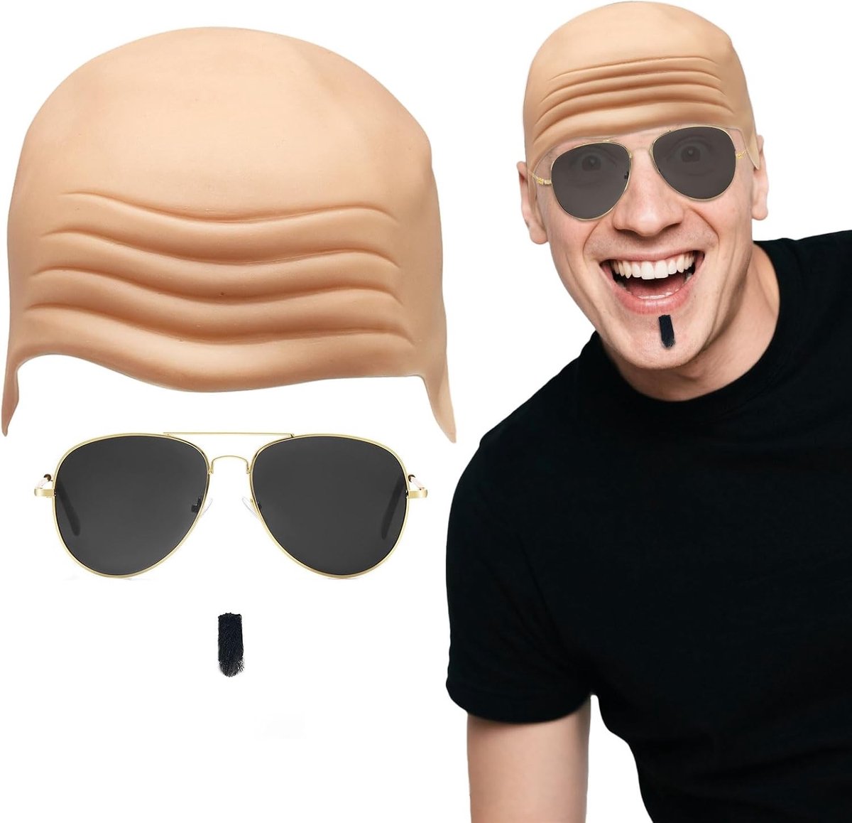 Drie-delige Accessoireset voor Volwassenen: Bare Caps, Zonnebril en Zwarte Soul Patch voor Circus Kostuums en Feestjes