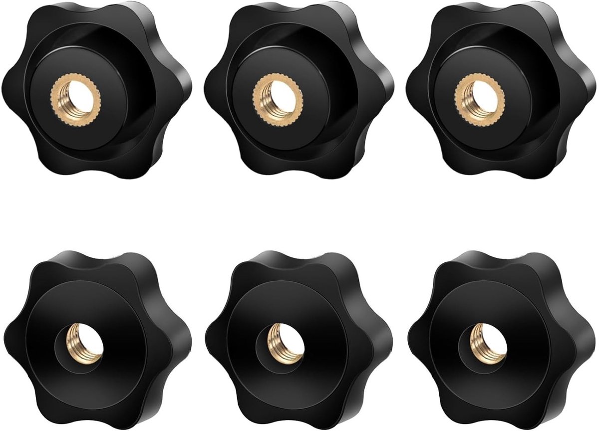 Set van 6 M8 knurled nuts met ribbelkop, stermoeren met een buitendiameter van 32 mm, ideaal voor de mechanische industrie, meubels en elektronische apparaten