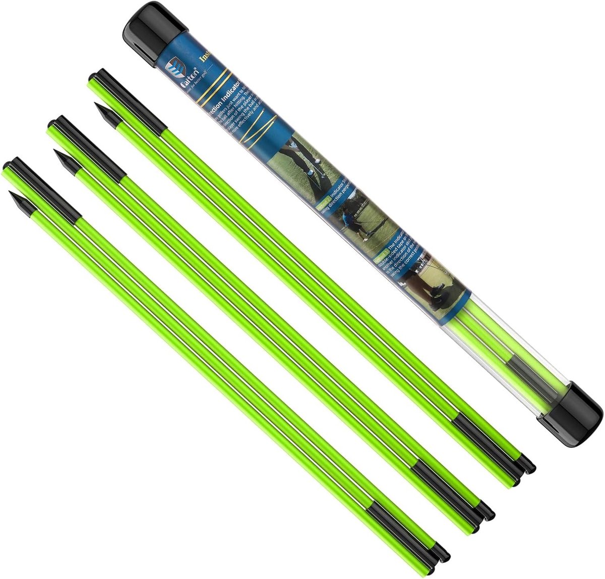 Inklapbare golfuitlijnstokken set van 3, 122 cm lange trainingshulp voor putten, houding corrigeren en richten met doorzichtige buizenhoes, groen