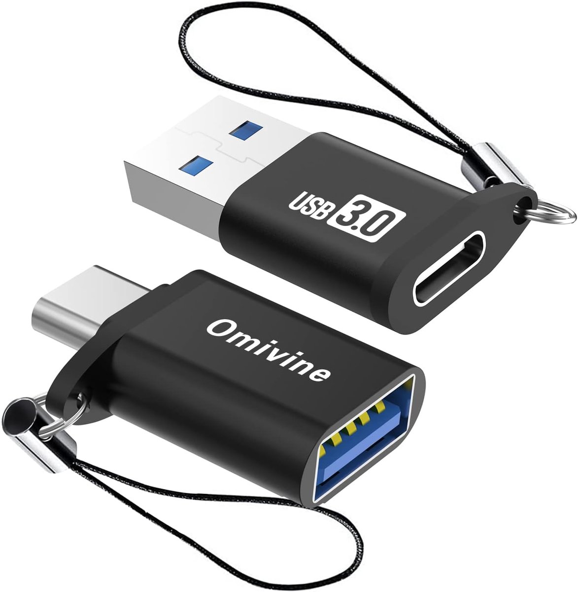 SnelShoppen - Set van 2 USB-C naar USB 3.0 adapter, 5 Gbit/s OTG-adapter met sleutelkoord, converter voor smartphone, laptop, auto, powerbank, hubs, h