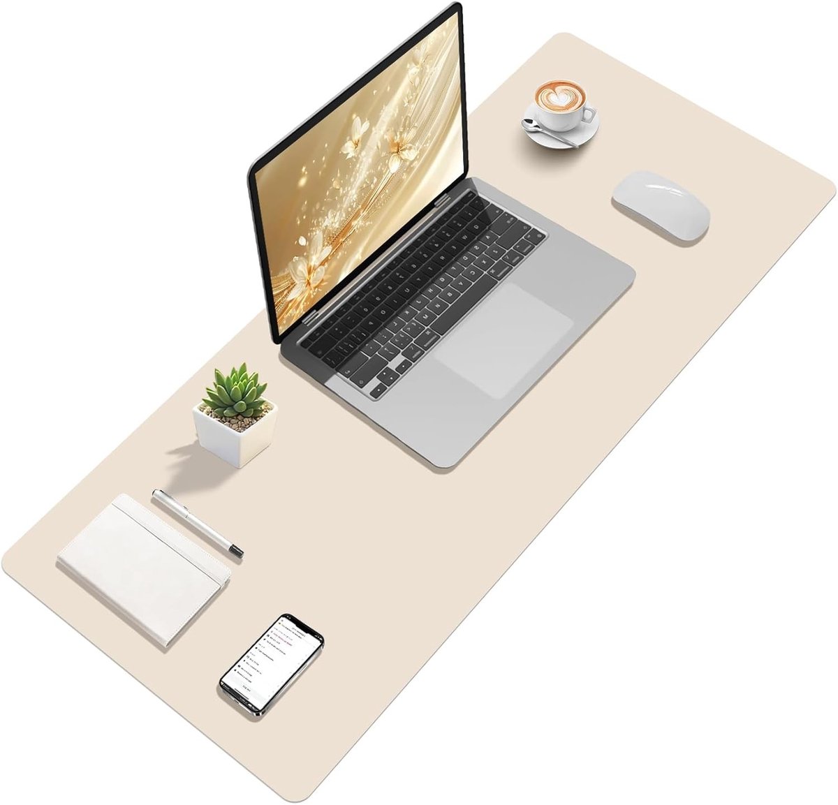 Stijlvol beige bureauonderlegger van 100 x 40 cm voor een georganiseerde werkplek en comfort