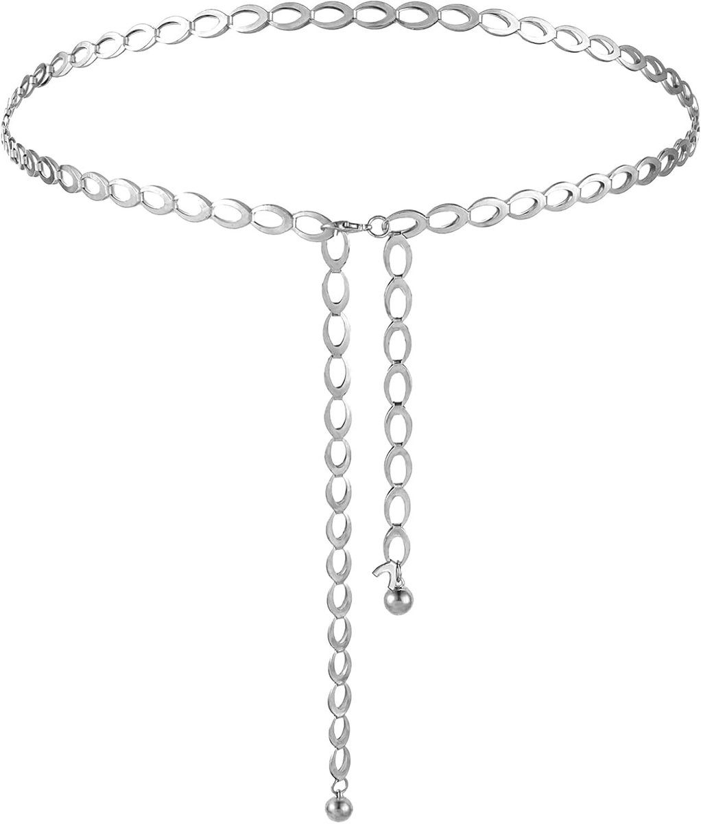 Verstelbare metalen tailleketting voor dames, lange holle schakelriem voor jeans en jurken, trendy accessoire voor elke outfit