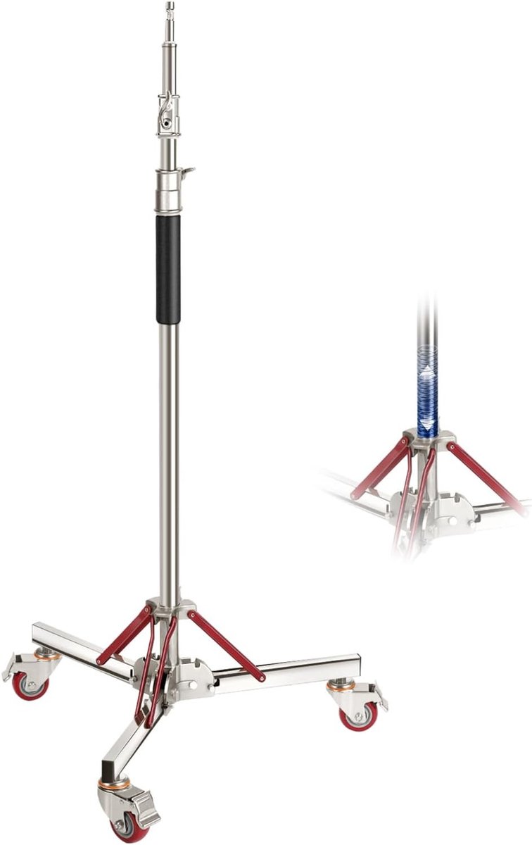 Professionele 1.3-3m Verlichtingsstatief met Wielen, RVS Tripod voor Strobe, LED Video en Softbox tot 30 kg Belastbaarheid