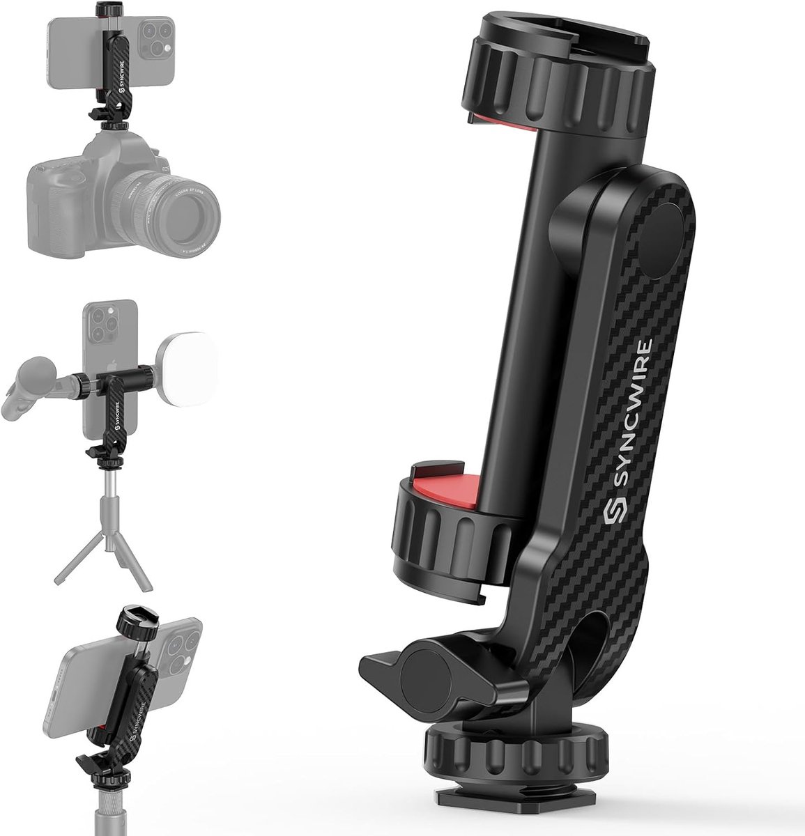 Thijox - Statief Telefoonhouder Universele Smartphone Houder met 2 Cold Shoe en 1/4" Schroefdraad, 360° Rotatie, 180° Kanteling voor Mobiele Fotografi