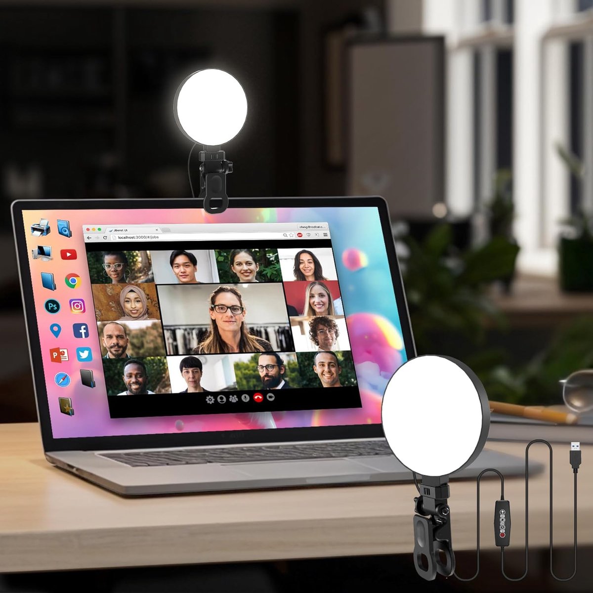 Thijox - Verbeterde 61LED Ring Light voor Laptop - Draagbare USB Clip On Ringlamp met Timer voor Videoconferentie, Zoom, Selfies en Make-up