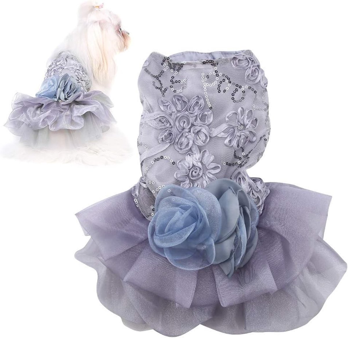 Elegante jurk voor kleine honden en katten, Zijdeachtig kostuum met pailletten, Perfect voor bruiloften en speciale gelegenheden, Luxe huisdierkleding voor de zomer
