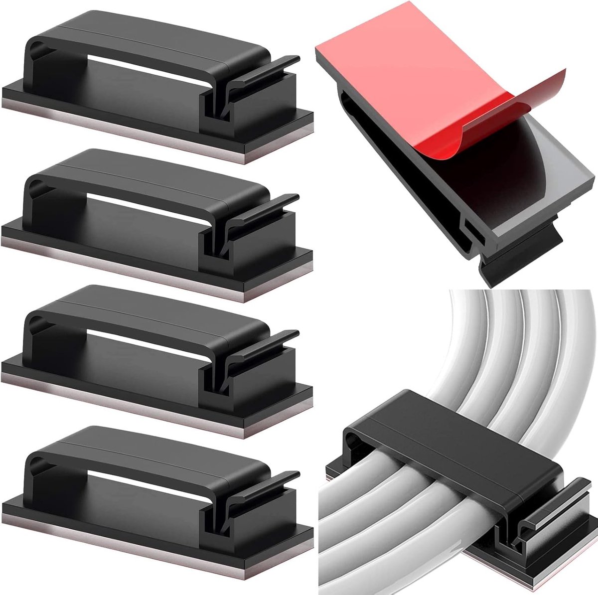 Thijox - Duurzame Kabelclip Organizers Zelfklevend voor TV PC Bureau - 10 Stuks Zwart - Ruimtebesparend en Eenvoudig te Gebruiken