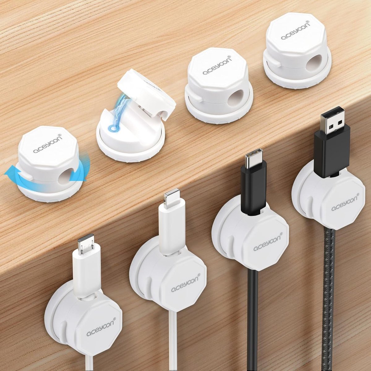 SnelShoppen - 8 Stuks Magnetische Kabel Organisatoren, 360° Rotatable Zelfklevende Kabelhouders, Desk Accessoires voor Kabelbeheer, Kantoor, Thuisgebr