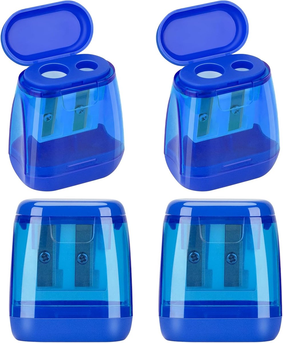 Puntenslijper met reservoir - 4 stuks - blauw - ideaal voor kinderen en op school - ShopVlot