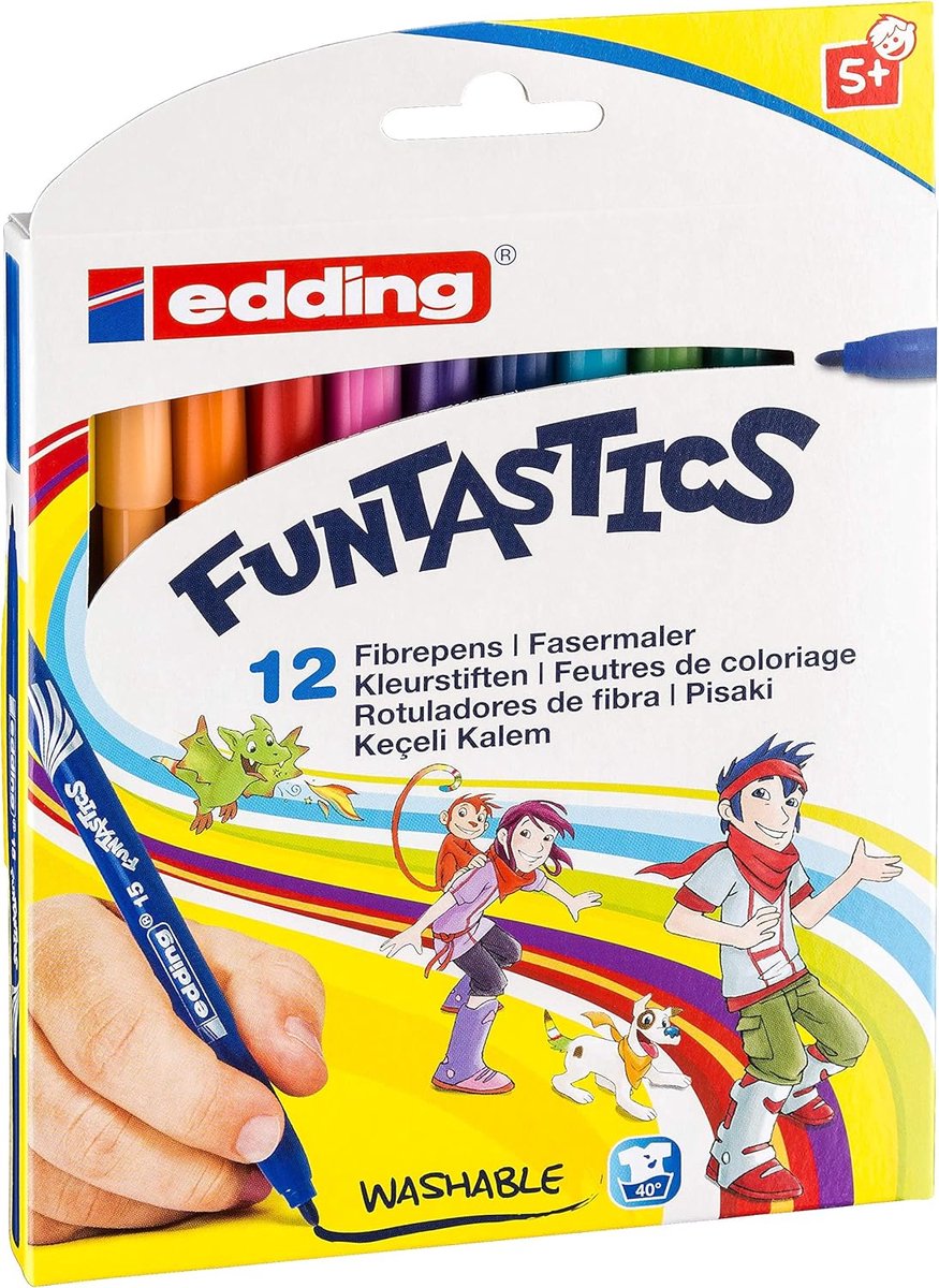SnelShoppen - Kleurstiften voor Kinderen - Set van 12 Felle Kleurstiften - 1 mm Dunne Punt - Afwasbare Stiften voor Papier en Karton - Kleurplezier vo
